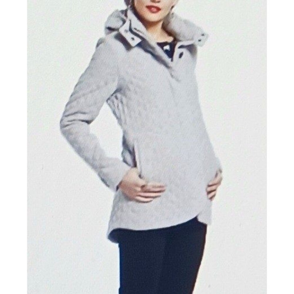 NEW Anthropologie Elevenses Gresham Gray Quilted Wool Coat w Hood Sz M
